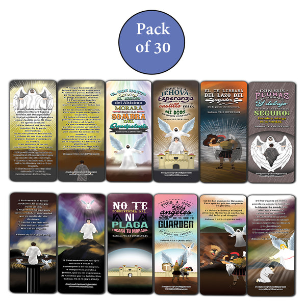 Spanish Salmos 91 Bookmarks Cards (30-Pack) - Stocking Stuffers for Boys Girls - Children Ministry Bible Study Church Supplies Teacher Classroom Incentives Gift