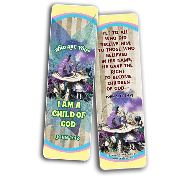 NewEights Christian Scriptures NIV Bookmarks - Alice in Wonderland (60-Pack) - Church Memory Verse Sunday School Rewards - Christian Stocking Stuffers Birthday Party Favors Assorted Bulk Pack