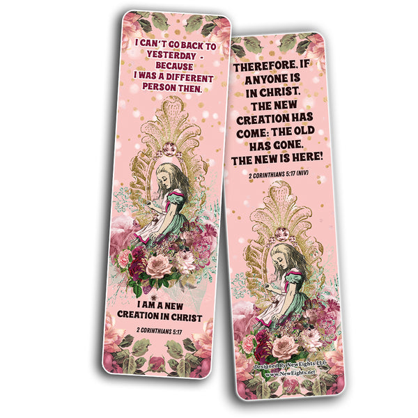 NewEights Christian Scriptures NIV Bookmarks - Alice in Wonderland (12-Pack) - VBS Sunday School Easter Baptism Thanksgiving Christmas Rewards Encouragement Gift