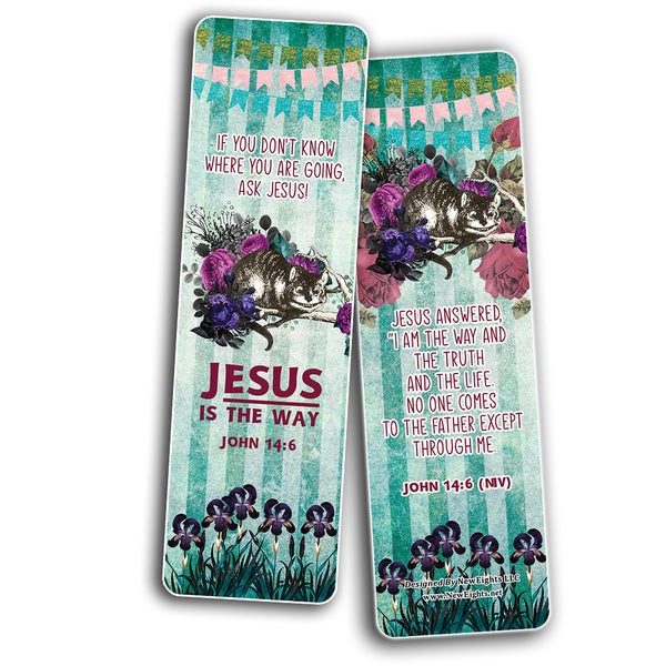 NewEights Christian Scriptures NIV Bookmarks - Alice in Wonderland (60-Pack) - Church Memory Verse Sunday School Rewards - Christian Stocking Stuffers Birthday Party Favors Assorted Bulk Pack