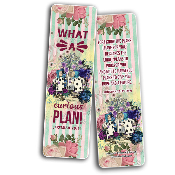 NewEights Christian Scriptures NIV Bookmarks - Alice in Wonderland (12-Pack) - VBS Sunday School Easter Baptism Thanksgiving Christmas Rewards Encouragement Gift