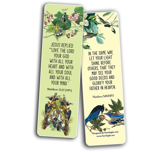 NewEights Christian Scriptures NIV Bookmarks - Beautiful Birds (12-Pack) Sunday School Easter Baptism Thanksgiving Christmas Rewards Encouragement Gift God's Protection & Assurance Reading Bookmarks