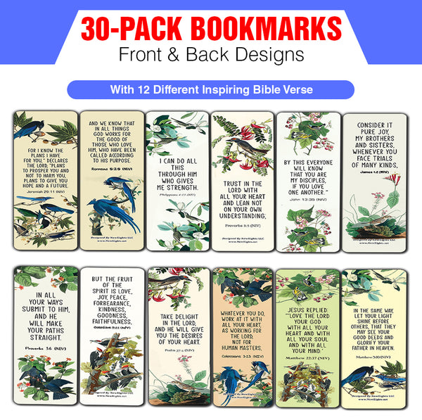 NewEights Christian Scriptures NIV Bookmarks - Beautiful Birds (30-Pack) - Stocking Stuffers for Boys Girls - Children Ministry Bible Study Church Supplies Teacher Classroom Incentives Gift