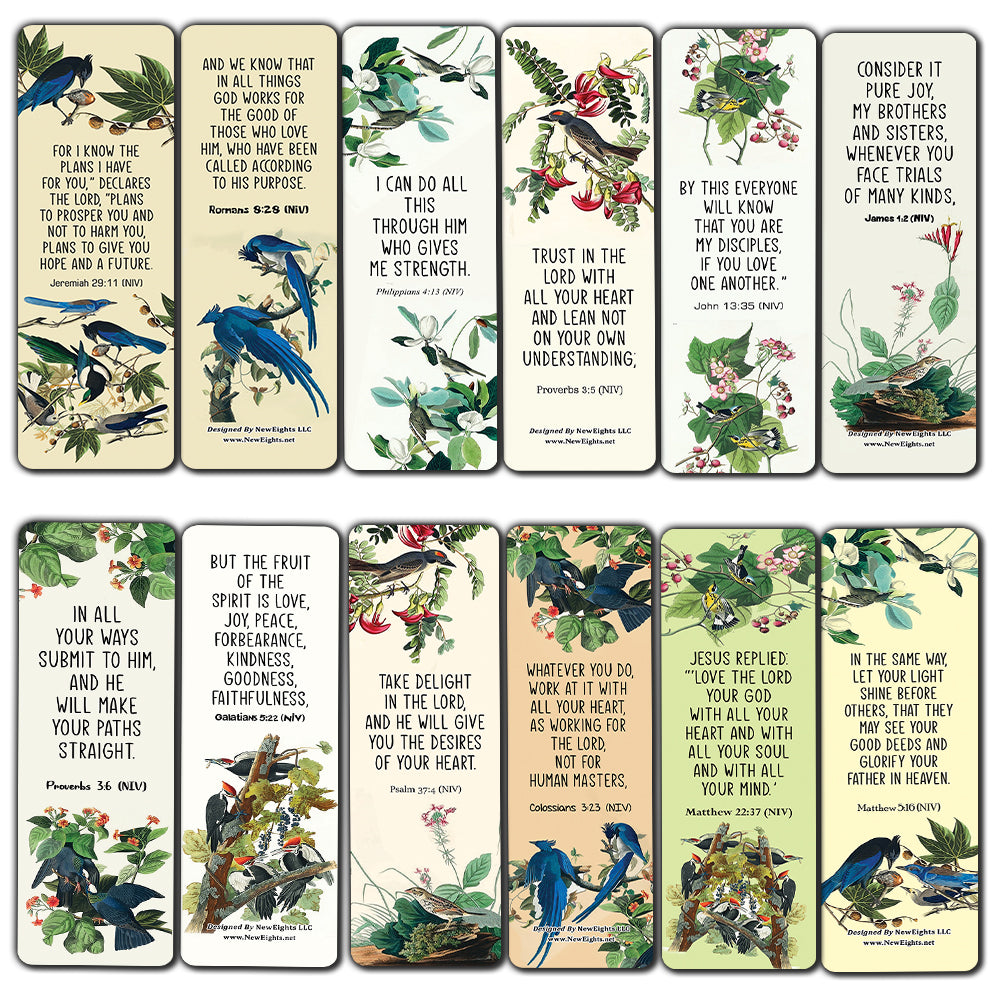 NewEights Christian Scriptures NIV Bookmarks - Beautiful Birds (60-Pack) - Church Memory Verse Sunday School Rewards - Christian Stocking Stuffers Birthday Party Favors Assorted Bulk Pack