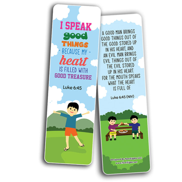 Biblical Affirmations Bookmarks Cards for Kids Series 1 (60-Pack) - Church Memory Verse Sunday School Rewards - Christian Stocking Stuffers Birthday Party Favors Assorted Bulk Pack