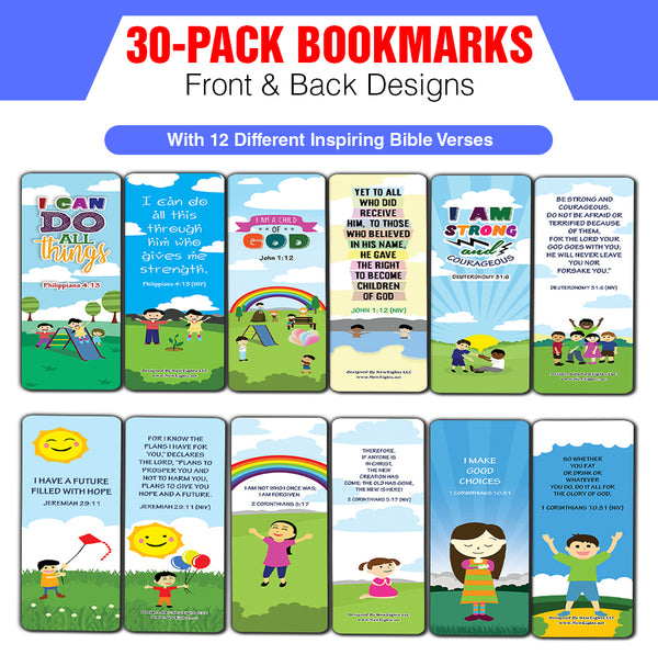 Biblical Affirmations Bookmarks Cards for Kids Series 2 (30-Pack)
