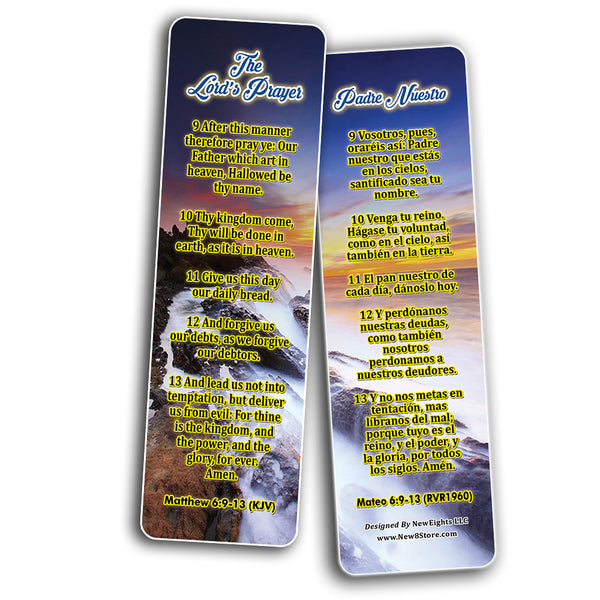 The Lord's Prayer Bookmark Cards Bilingual English KJV Spanish RVR1960