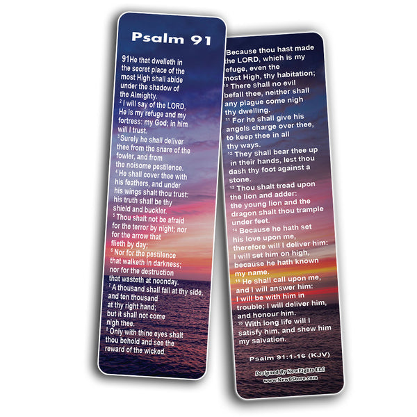 NewEights Psalm 91 Bookmarks Cards KJV (60-Pack) - Christian Stocking Stuffers Birthday Assorted Bulk Pack - Church Memory Verse Sunday School Rewards
