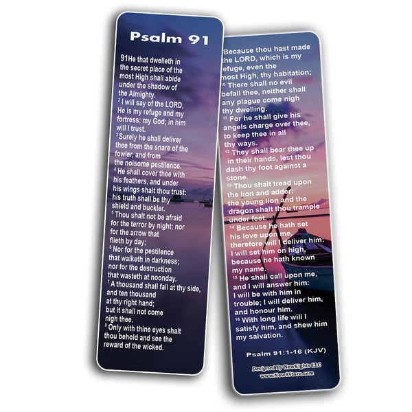 NewEights Psalm 91 Bookmarks Cards KJV (60-Pack) - Christian Stocking Stuffers Birthday Assorted Bulk Pack - Church Memory Verse Sunday School Rewards