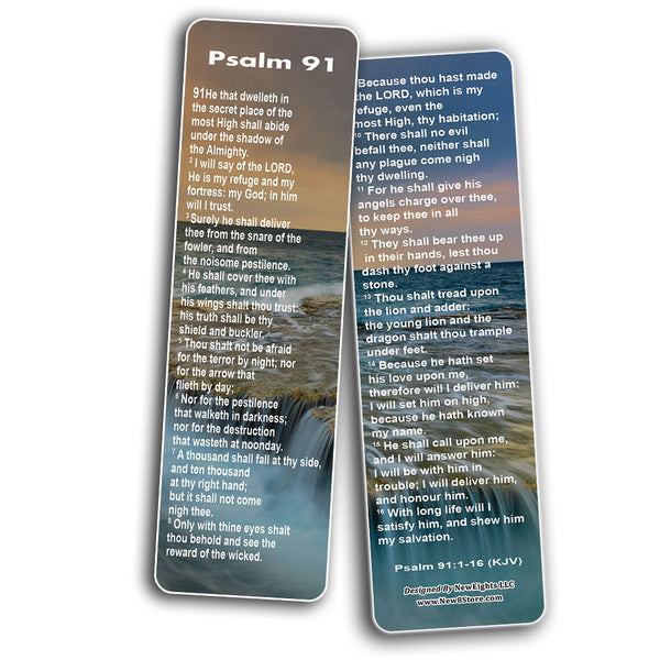 NewEights Psalm 91 Bookmarks Cards KJV (60-Pack) - Christian Stocking Stuffers Birthday Assorted Bulk Pack - Church Memory Verse Sunday School Rewards
