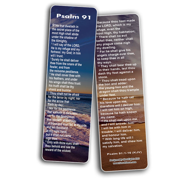 NewEights Psalm 91 Bookmarks Cards KJV (60-Pack) - Christian Stocking Stuffers Birthday Assorted Bulk Pack - Church Memory Verse Sunday School Rewards