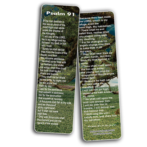 NewEights Psalm 91 Bookmarks Cards KJV (60-Pack) - Christian Stocking Stuffers Birthday Assorted Bulk Pack - Church Memory Verse Sunday School Rewards