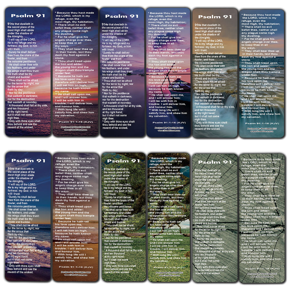 NewEights Psalm 91 Bookmarks Cards KJV (60-Pack) - Christian Stocking Stuffers Birthday Assorted Bulk Pack - Church Memory Verse Sunday School Rewards