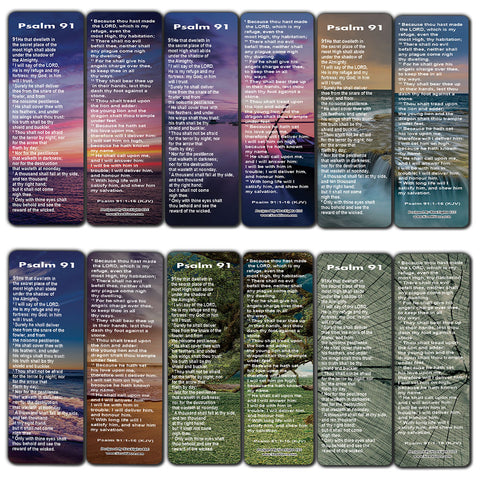 NewEights Psalm 91 Bookmarks Cards KJV (60-Pack) - Christian Stocking Stuffers Birthday Assorted Bulk Pack - Church Memory Verse Sunday School Rewards