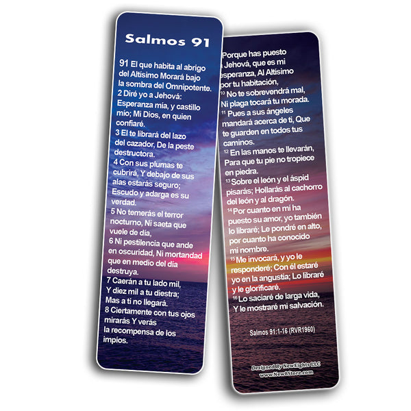 NewEights Spanish Psalm 91 Bookmarks Cards RVR1960 (30-Pack) - Church Memory Verse Sunday School Rewards Scriptures - Christian Stocking Stuffers Birthday Party Favors Assorted Bulk Pack