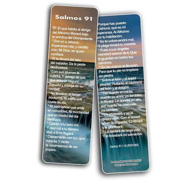 NewEights Spanish Psalm 91 Bookmarks Cards RVR1960 (30-Pack) - Church Memory Verse Sunday School Rewards Scriptures - Christian Stocking Stuffers Birthday Party Favors Assorted Bulk Pack