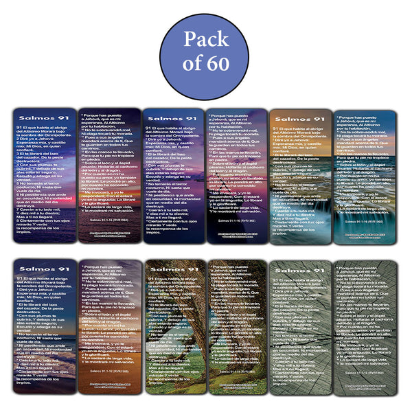 NewEights Spanish Psalm 91 Bookmarks Cards RVR1960 (60-Pack) - Stocking Stuffers Church Ministry - Bible Study Church Supplies Teacher Classroom Incentive Gifts