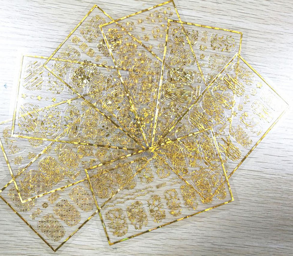 New8Beauty Nail Art Stickers Decals Series 9A (8-Pack) - 3D Metalic Gold Color