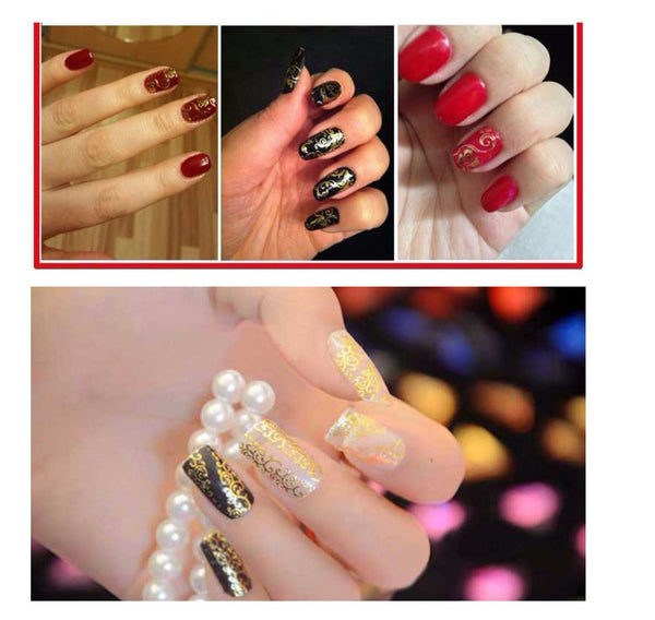 New8Beauty Nail Art Stickers Decals Series 9A (8-Pack) - 3D Metalic Gold Color
