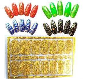 New8Beauty Nail Art Stickers Decals Series 9A (8-Pack) - 3D Metalic Gold Color