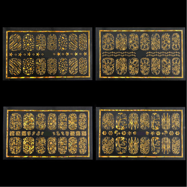 New8Beauty Nail Art Stickers Decals Series 9A (8-Pack) - 3D Metalic Gold Color