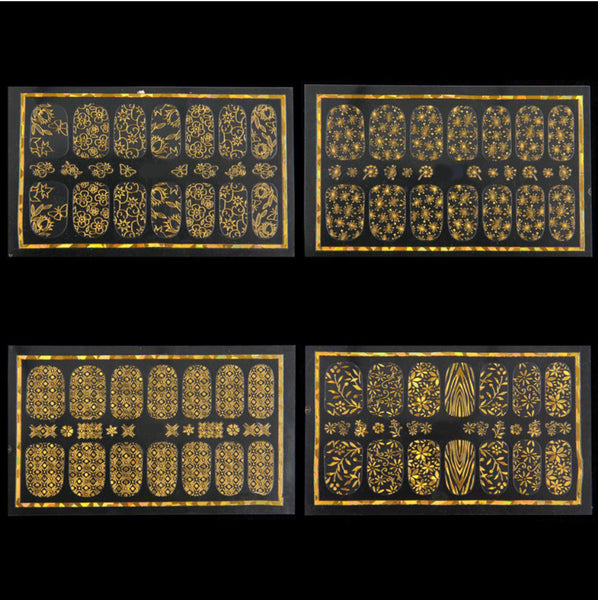 New8Beauty Nail Art Stickers Decals Series 9A (8-Pack) - 3D Metalic Gold Color