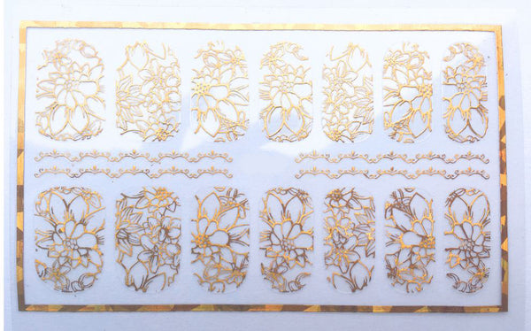 New8Beauty Nail Art Stickers Decals Series 9A (8-Pack) - 3D Metalic Gold Color