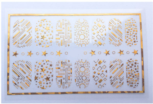 New8Beauty Nail Art Stickers Decals Series 9A (8-Pack) - 3D Metalic Gold Color