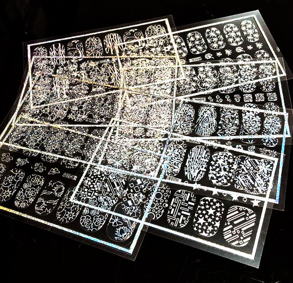New8Beauty Nail Art Stickers Decals Series 9B (8-Pack) - 3D Metalic Silver Color