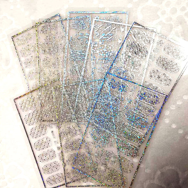 New8Beauty Nail Art Stickers Decals Series 9B (8-Pack) - 3D Metalic Silver Color