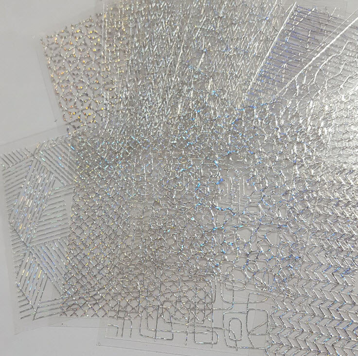 New8Beauty Nail Art Stickers Decals Series 10 (12-Pack) - 3D Laser Silver Lace