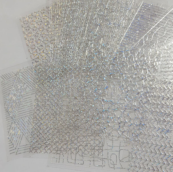 New8Beauty Nail Art Stickers Decals Series 10 (12-Pack) - 3D Laser Silver Lace