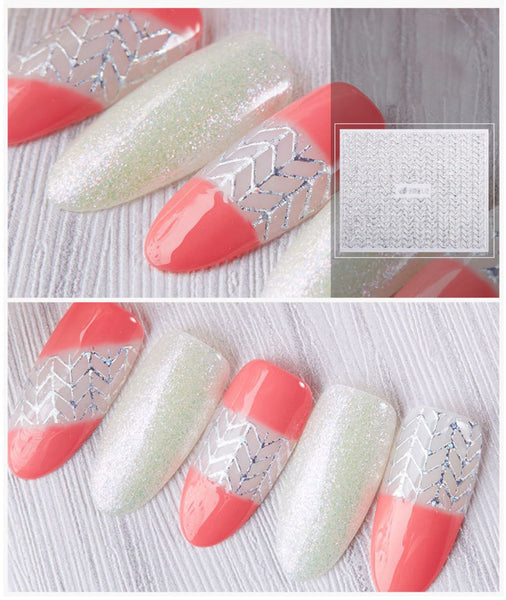 New8Beauty Nail Art Stickers Decals Series 10 (12-Pack) - 3D Laser Silver Lace