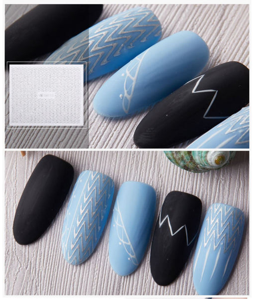 New8Beauty Nail Art Stickers Decals Series 10 (12-Pack) - 3D Laser Silver Lace