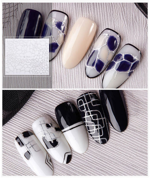 New8Beauty Nail Art Stickers Decals Series 10 (12-Pack) - 3D Laser Silver Lace