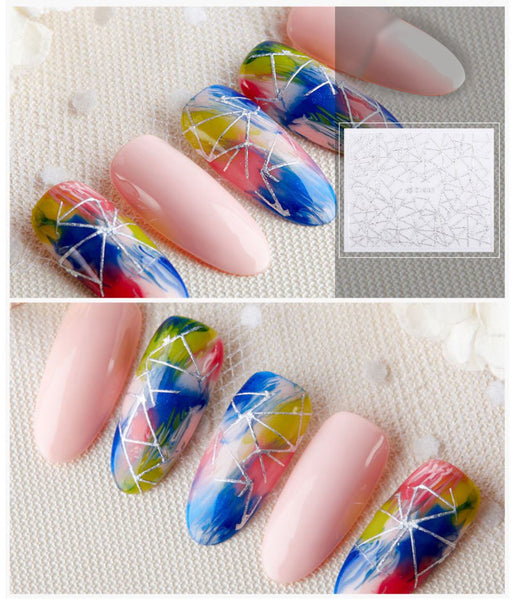 New8Beauty Nail Art Stickers Decals Series 10 (12-Pack) - 3D Laser Silver Lace