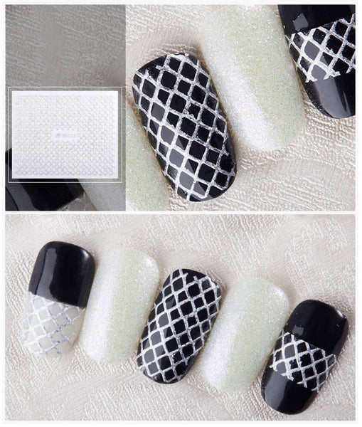 New8Beauty Nail Art Stickers Decals Series 10 (12-Pack) - 3D Laser Silver Lace