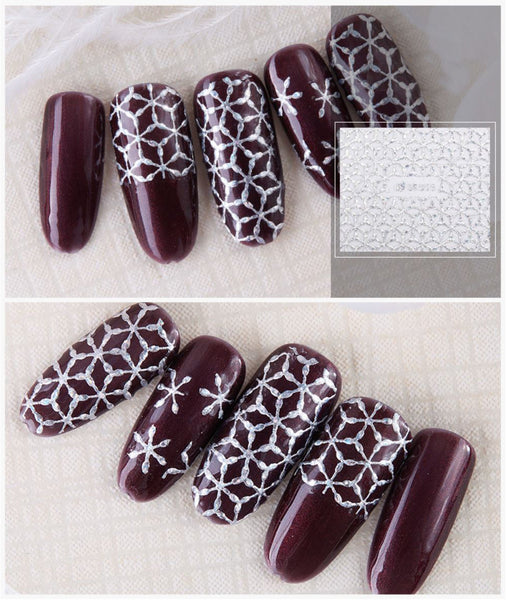 New8Beauty Nail Art Stickers Decals Series 10 (12-Pack) - 3D Laser Silver Lace