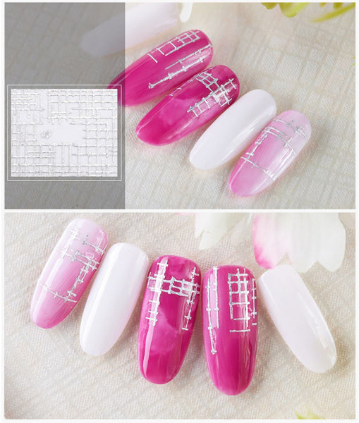 New8Beauty Nail Art Stickers Decals Series 10 (12-Pack) - 3D Laser Silver Lace