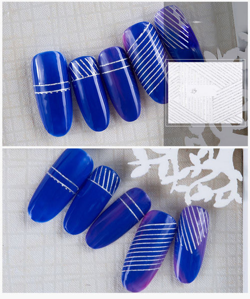 New8Beauty Nail Art Stickers Decals Series 10 (12-Pack) - 3D Laser Silver Lace