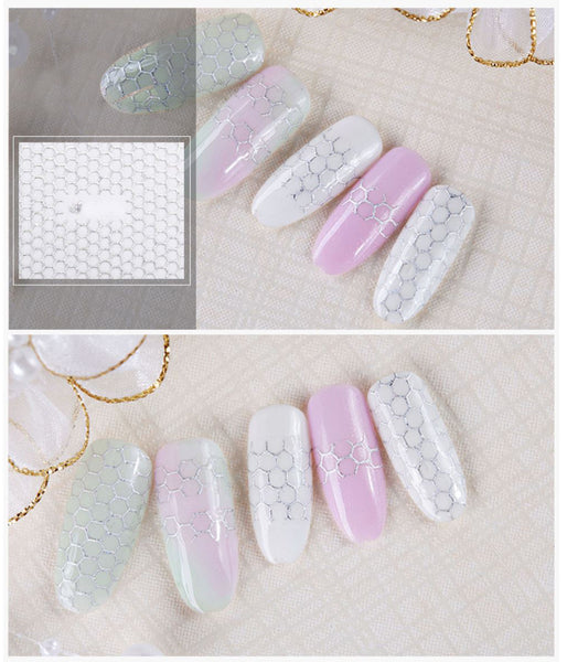 New8Beauty Nail Art Stickers Decals Series 10 (12-Pack) - 3D Laser Silver Lace