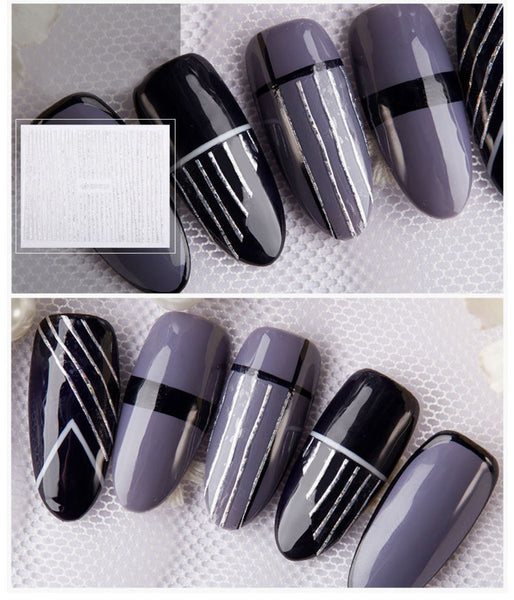 New8Beauty Nail Art Stickers Decals Series 10 (12-Pack) - 3D Laser Silver Lace