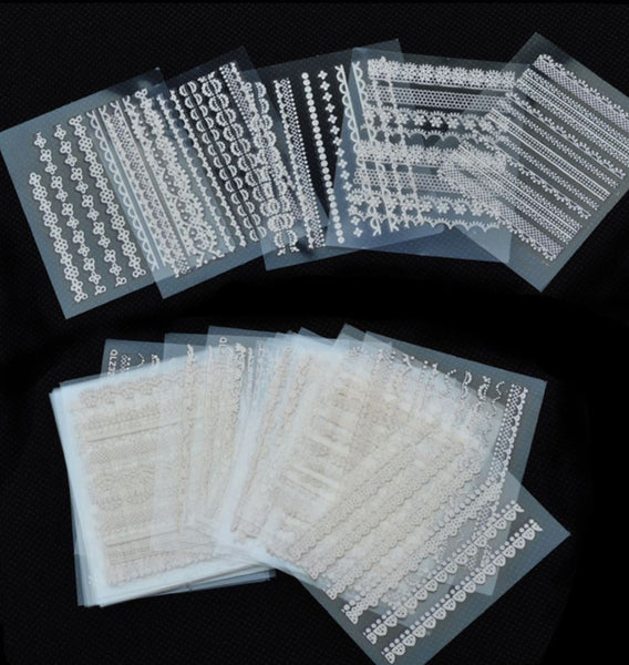 New8Beauty Nail Art Stickers Decals Series 11A (30-Pack) - White Lace