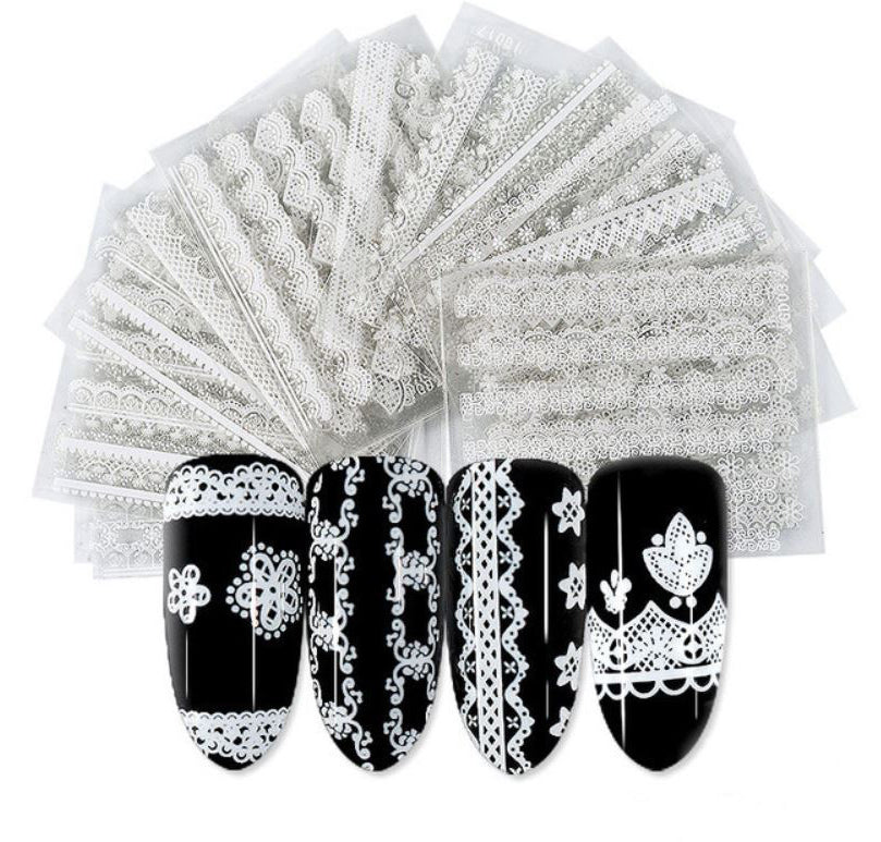 New8Beauty Nail Art Stickers Decals Series 11A (30-Pack) - White Lace