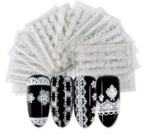 New8Beauty Nail Art Stickers Decals Series 11A (30-Pack) - White Lace
