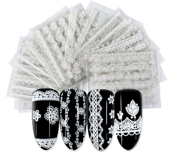 New8Beauty Nail Art Stickers Decals Series 11A (30-Pack) - White Lace