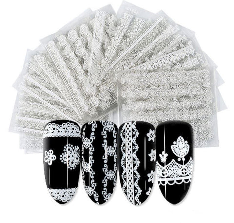 New8Beauty Nail Art Stickers Decals Series 11A (30-Pack) - White Lace