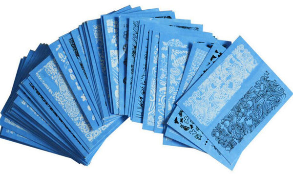 New8Beauty Nail Art Stickers Decals Series 12A (72-Pack) - Blue Base Black Pattern Lace