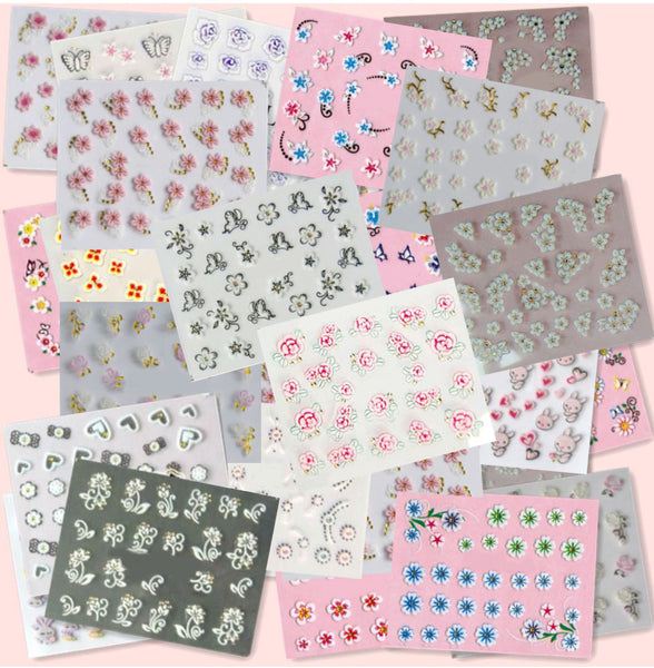 New8Beauty Nail Art Stickers Decals Series 13 (30-Pack) - 3D Flowers