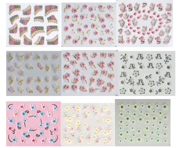 New8Beauty Nail Art Stickers Decals Series 13 (30-Pack) - 3D Flowers
